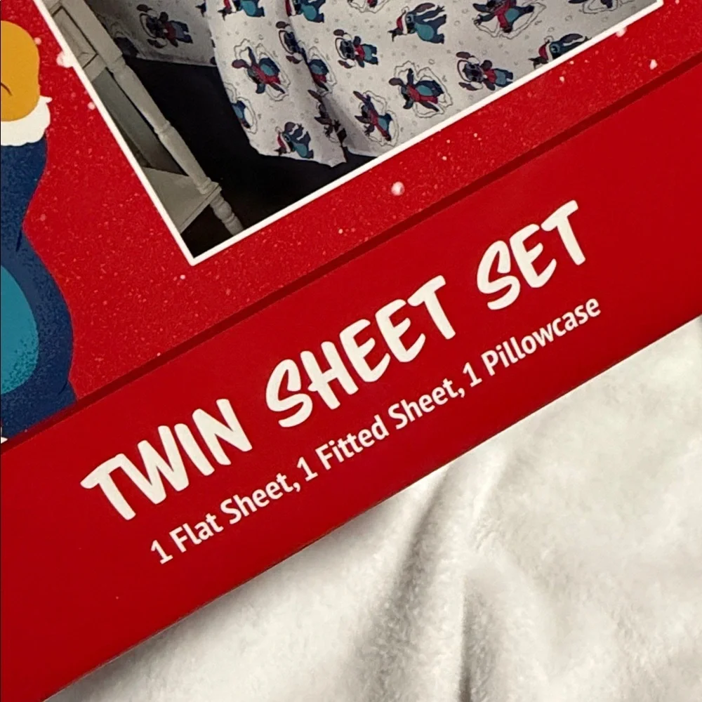 Disney Stitch Twin Sheet Set - White and Red
